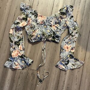 For Love and Lemons Silk Semi Sheer Floral Velvet Burnout Crop Top S